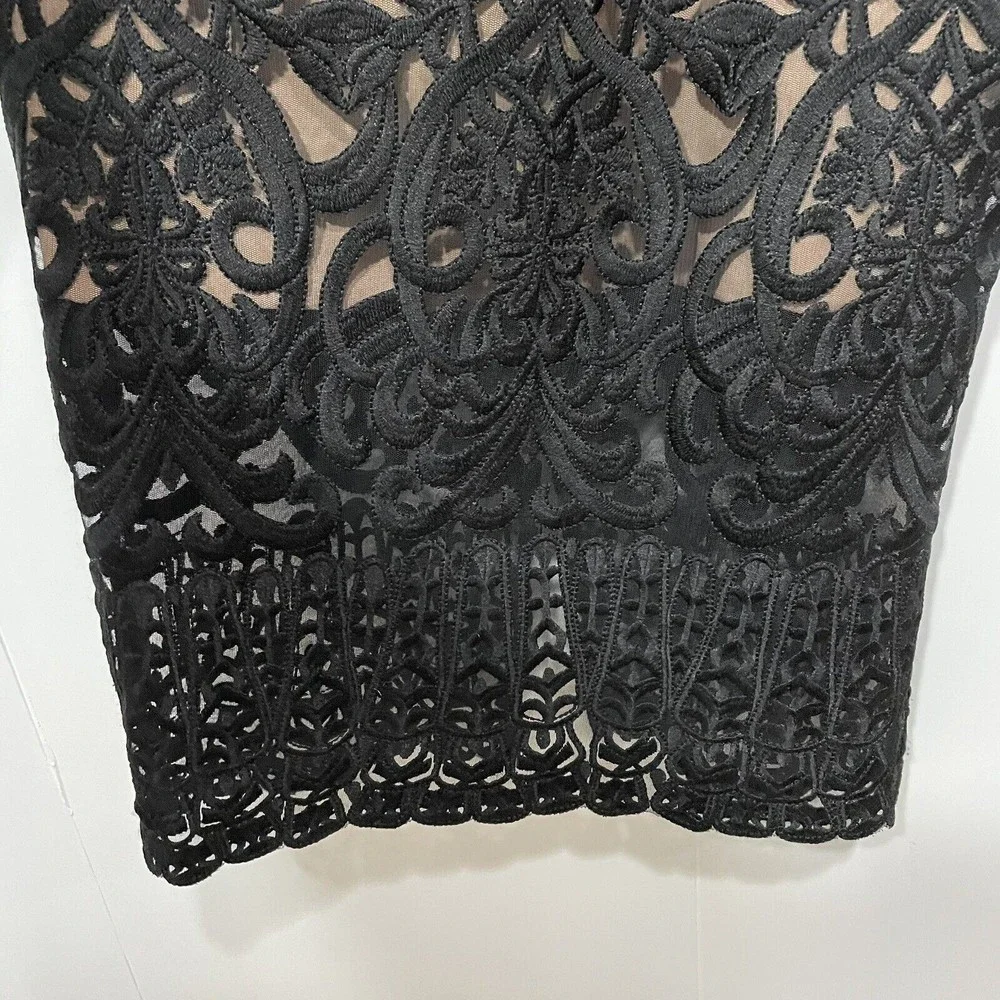 Bardot Sheath Dress Womens 10 Midi Black Lace‎ V-Neck Lined